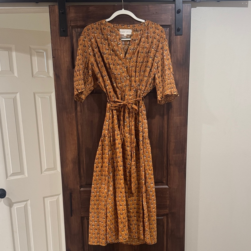 Daughters of India Terracotta Floral Midi Dress